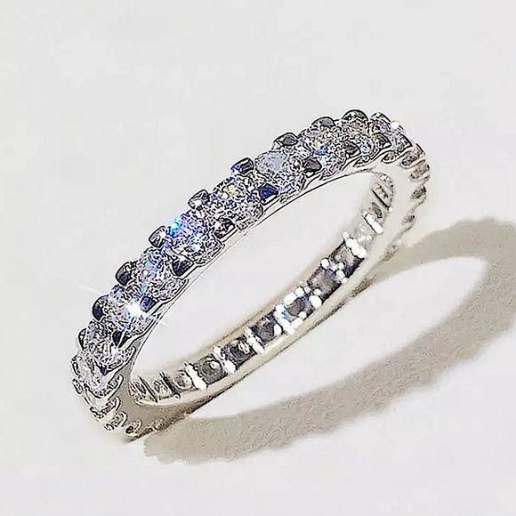 Sterling Silver Cubic Zircon Ring Minimalist, Dainty Diamond Stackable - Picture 3 of 7